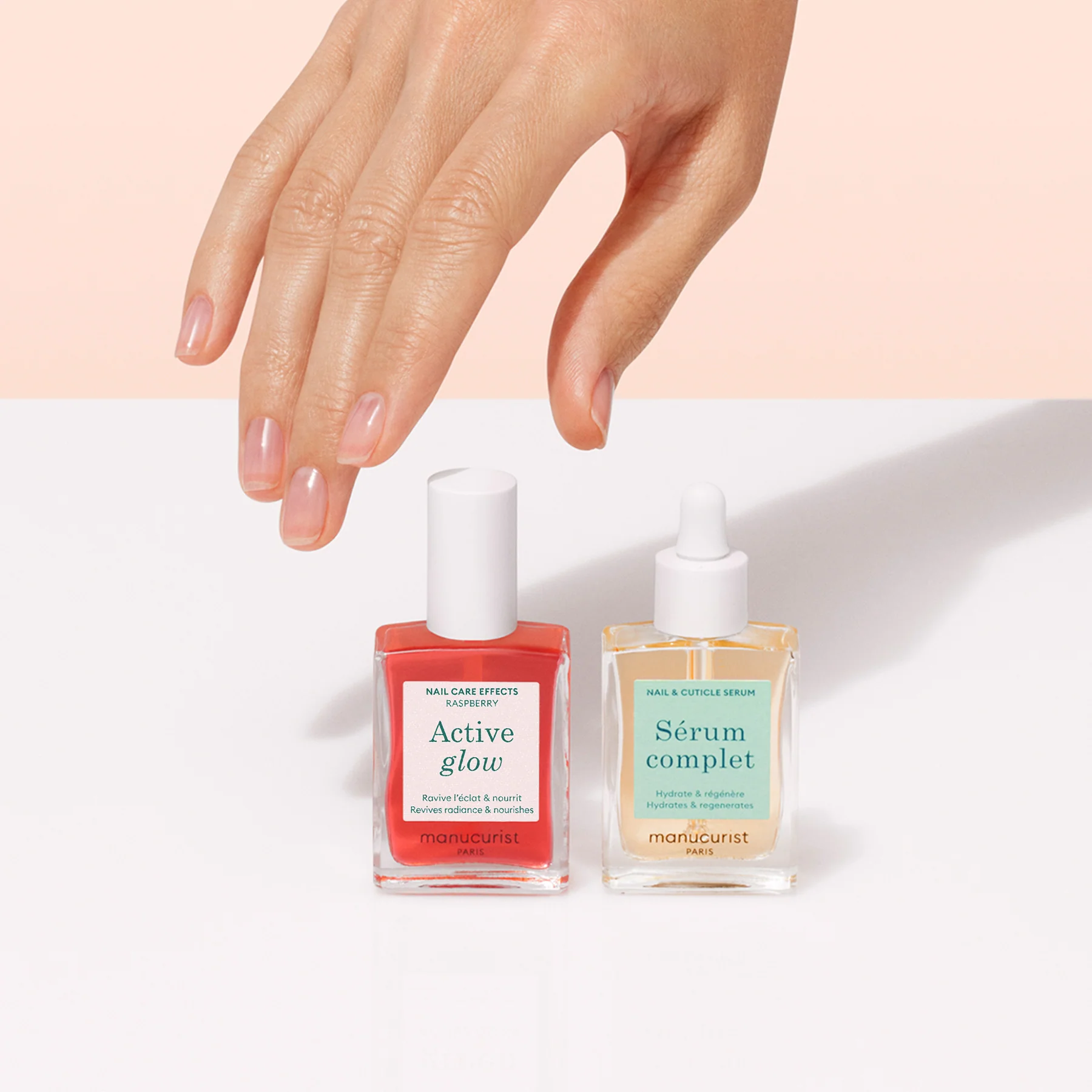 Набір Manucurist для відновлення нігтів Healthy Glow Duo – лак Active Glow Raspberry та сироватка Complete Serum для догляду за нігтями у кольоровий манікюр - Зображення 4