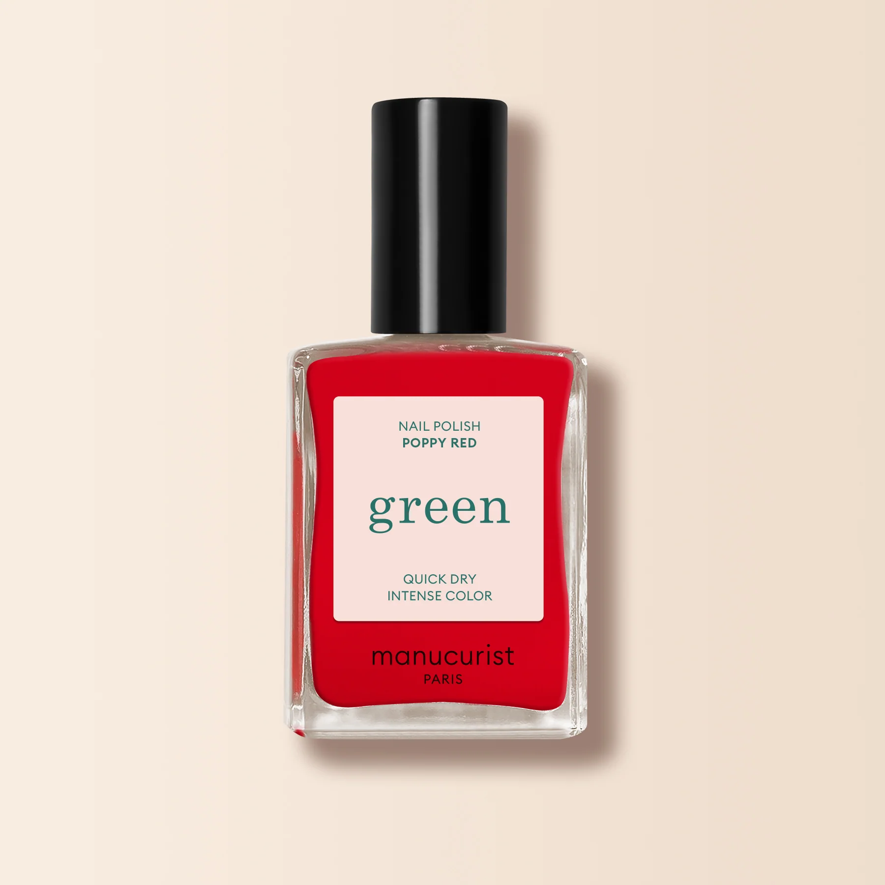 Еко лак для ламких і пошкоджених нігтів червоний мак Manucurist GREEN Poppy Red натуральне кольорове покриття у кольоровий манікюр